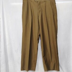 Gino Valentino Mens 34x27 .5 Bronze Tan Dress Pants Flat Front Straight Leg V